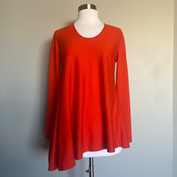 COS Red Orange Asymmetrical Hem Casual Flowing  Sweater Tunic Dress 100% wool - Picture 2 of 16